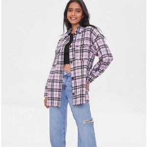 FOREVER 21 PLAID BUTTON-FRONT SHACKET SZ L